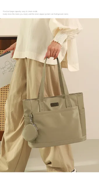 Design Tote Bag Olive Green Nylon Handbag with Detachable Coin Purse - 22