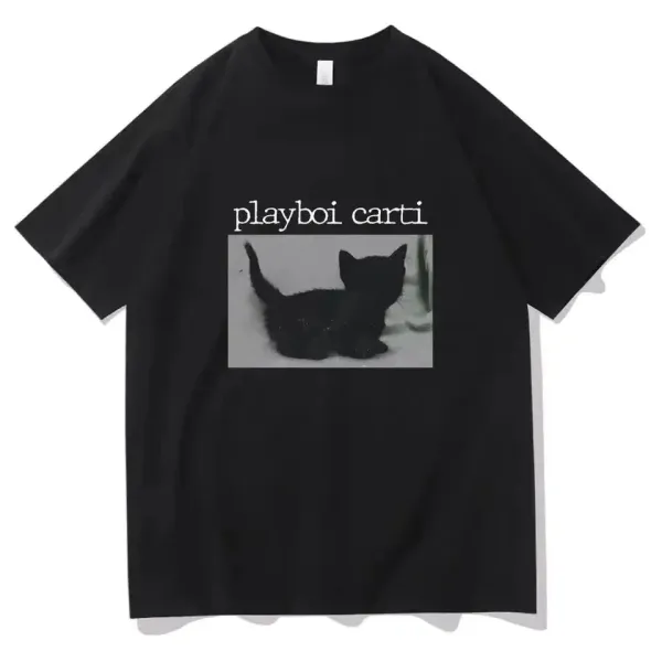 Design Playboi Carti x Unknown Artist Black Kitten Graphic T-Shirt T-Shirts - 1