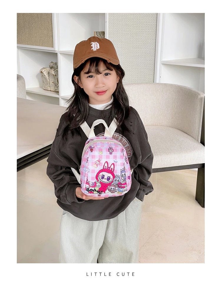 Design Mini Backpack Pink Gingham Rabbit Print Backpack - 2