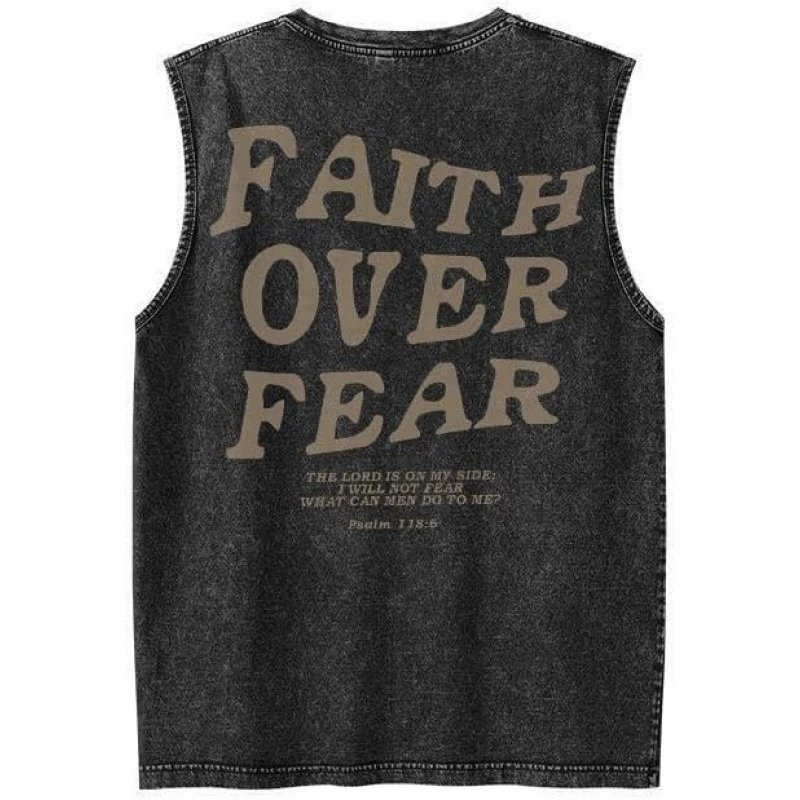 Faith Over Fear Graphic Vest-Top Black