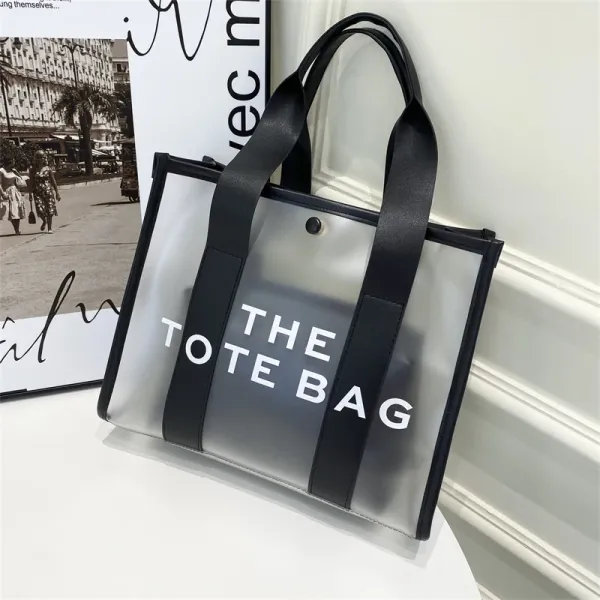 Design Transparent Tote Bag with Black Straps and 'THE TOTE BAG' Print Tote Bag - 1
