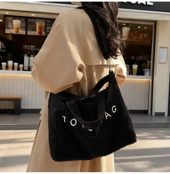 Design Corduroy Tote Bag Beige - 27