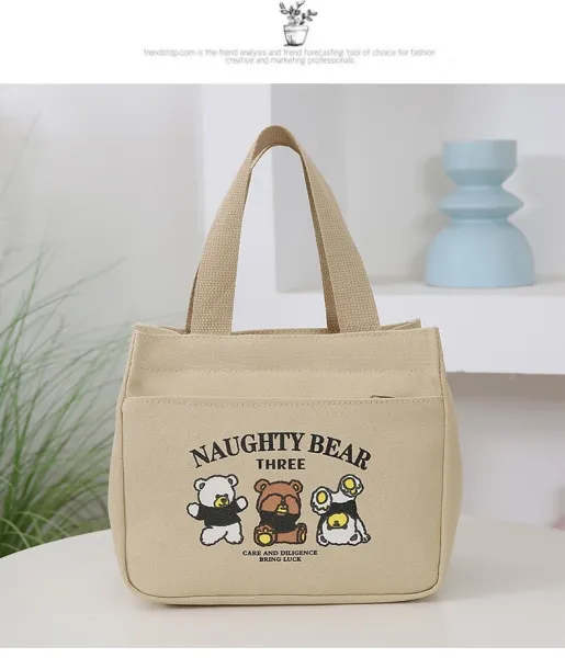Design Naughty Bear Three Canvas Tote Bag Beige Tote Bag - 25