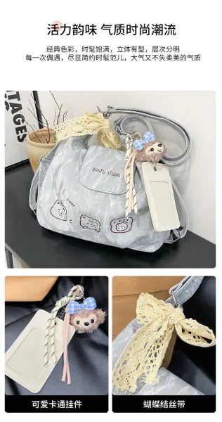 Design AIHITU STUDIO Cartoon Bear Print Silver Gray Hobo Bag - 6