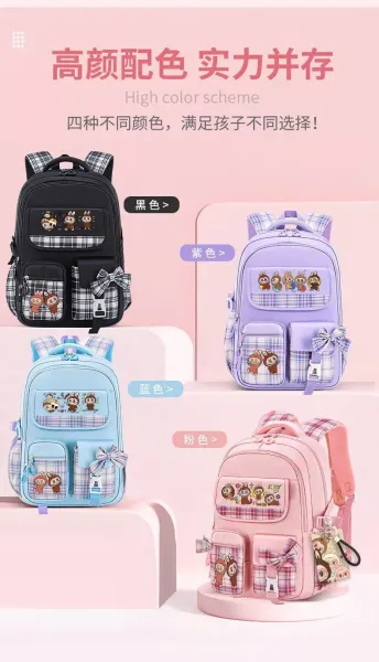 Pop Mart Labubu x Custom Kawaii Plaid Purple School Backpack with Accessories Backpacks - 6
