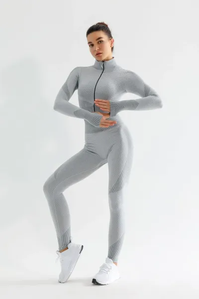Design Mesh-Textured Activewear Set Gray - 22