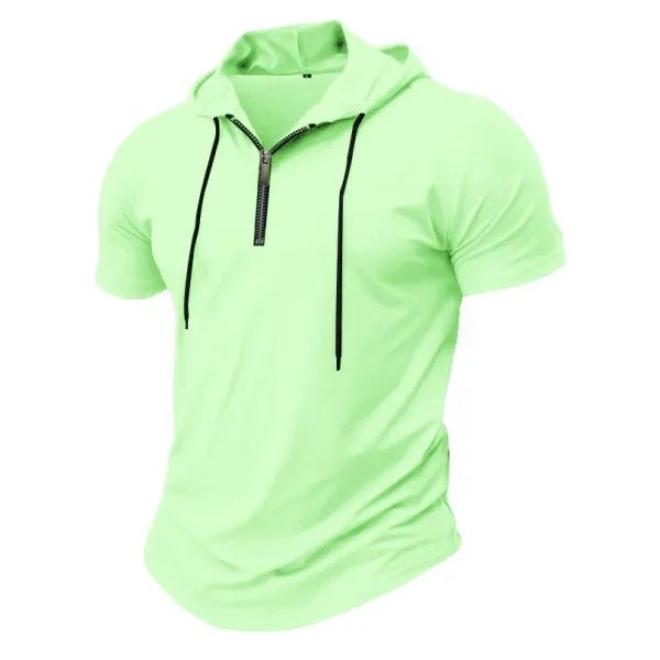 Design Short-Sleeve Zip-Front Hooded Tee Pink Hoodie - 19