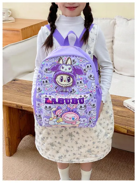 Design Labubu Pink Gingham Cartoon Print Mini Backpack - 18