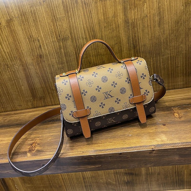 Vintage-Style Monogram Crossbody Bag Beige Brown