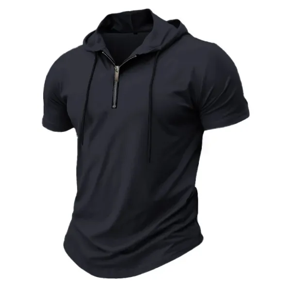 Design Short-Sleeve Zip-Front Hooded Tee Pink Hoodie - 23