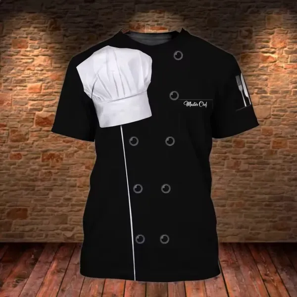 Design Chef Jacket T-Shirt Black with White Toque Print - 5