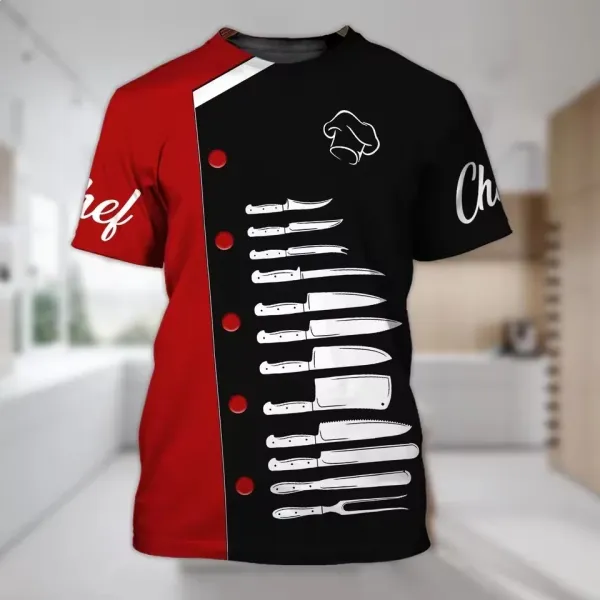 Design Chef Jacket T-Shirt Black with White Toque Print - 11