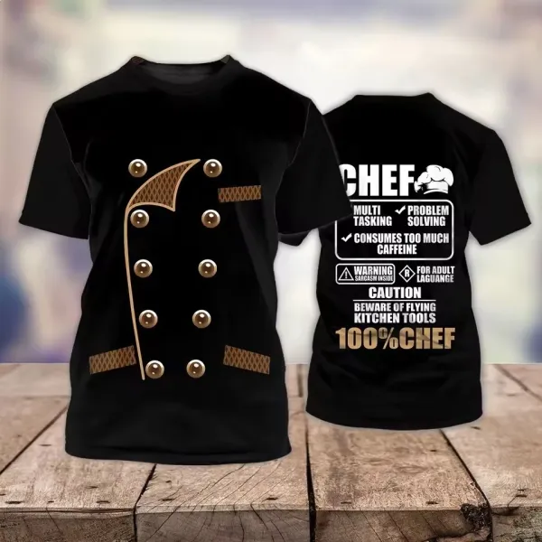Design Chef Jacket T-Shirt Black with White Toque Print - 23