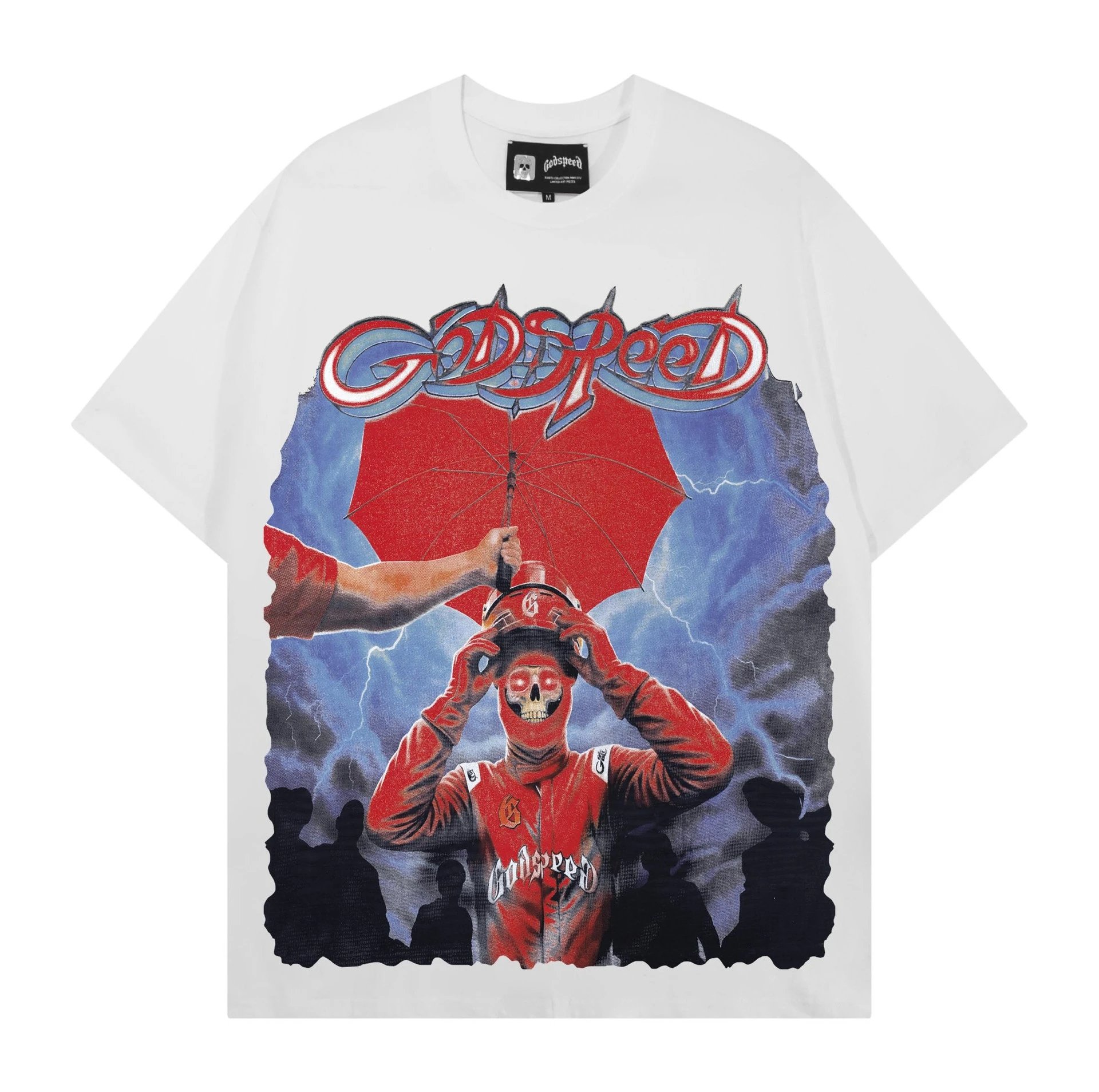 Godspeed Umbrella Skull Graphic T-Shirt White