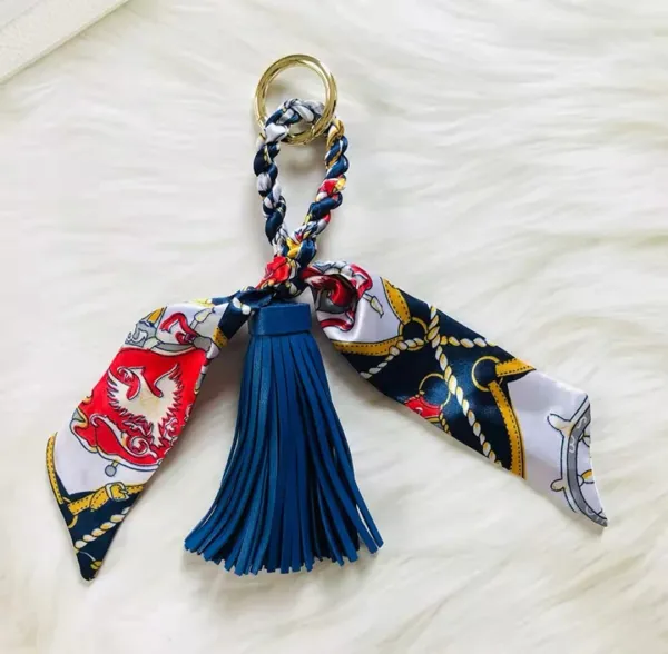 Hermès Silk Scarf Keychain Tassel Navy Multicolor Accessories - 1