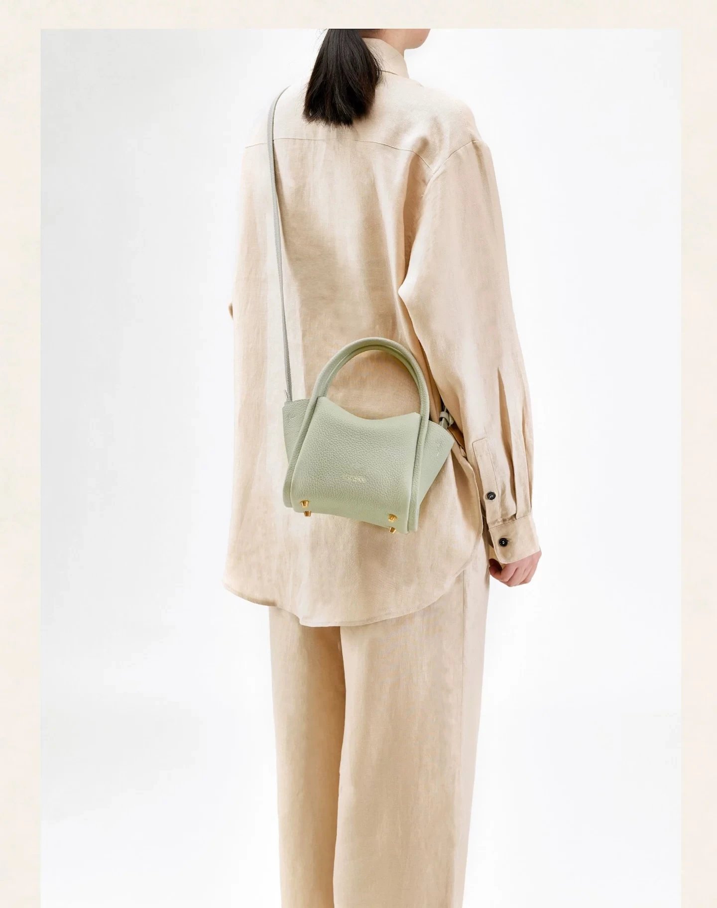 Design Mini Structured Top-Handle Handbag Beige Leather Handbag - 21