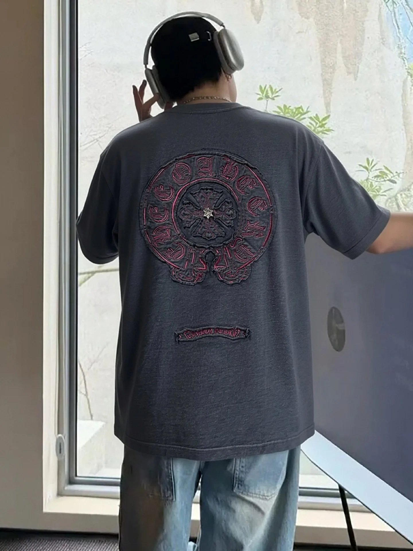 Chrome Hearts Floral Embroidered T-Shirt Charcoal Gray T-Shirt - 6