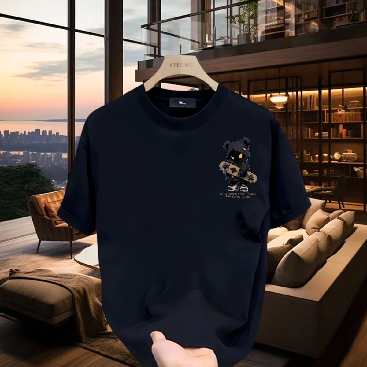 Design Graphic Print Navy T-Shirt Tops.t Shirts - 6