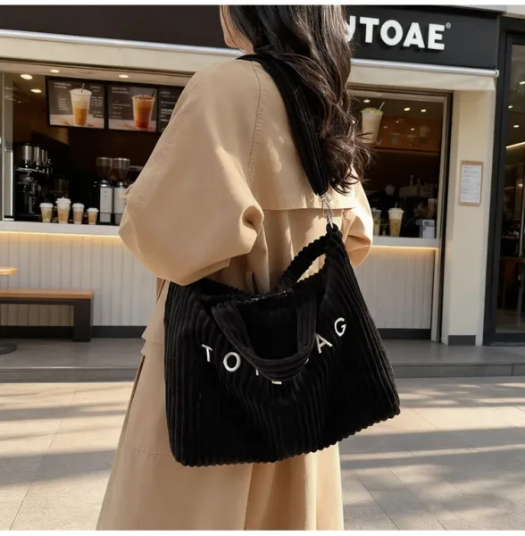 Design Corduroy Tote Bag Beige - 28