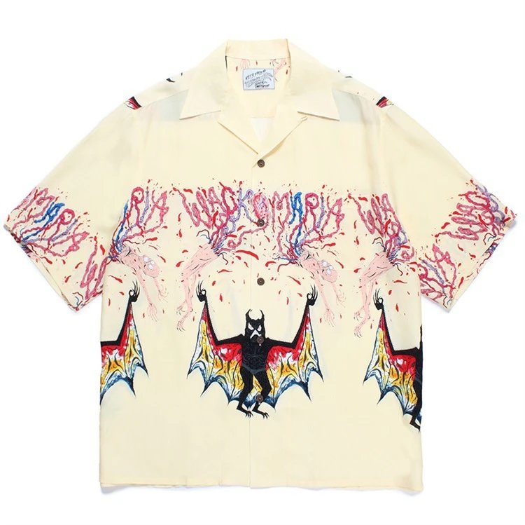 Design Wacko Maria Hawaiian Shirt Black Multicolor Graphic Print Shirt - 10