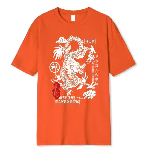 Design Dragon Motif Orange T-Shirt - 1