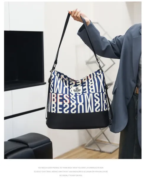Design Bufan Collection Letter Print Navy Blue Shoulder Bag Shoulder Bags - 18