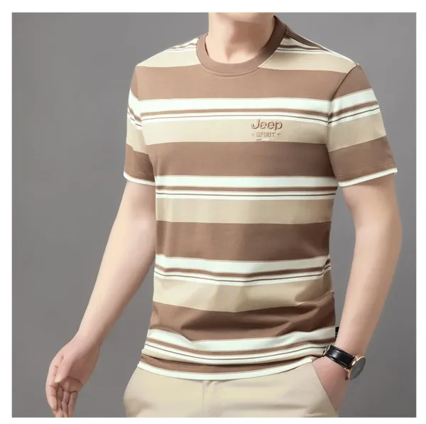Design Jeep Spirit Striped Crewneck T-Shirt Army Green Beige T-Shirts - 11