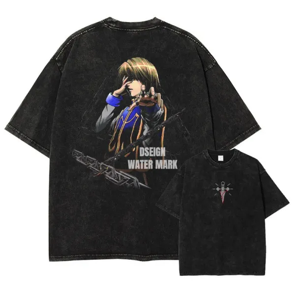 Design DSEIGN WATER MARK Anime Graphic Oversized Washed Black T-Shirt - 1
