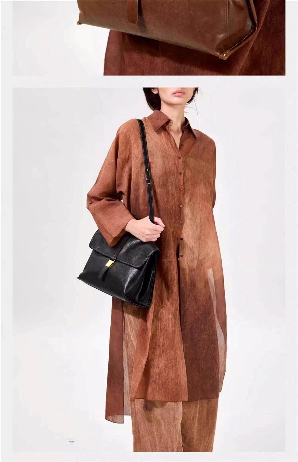 Design Leather Flap Messenger Bag Brown Crossbody Bags - 19