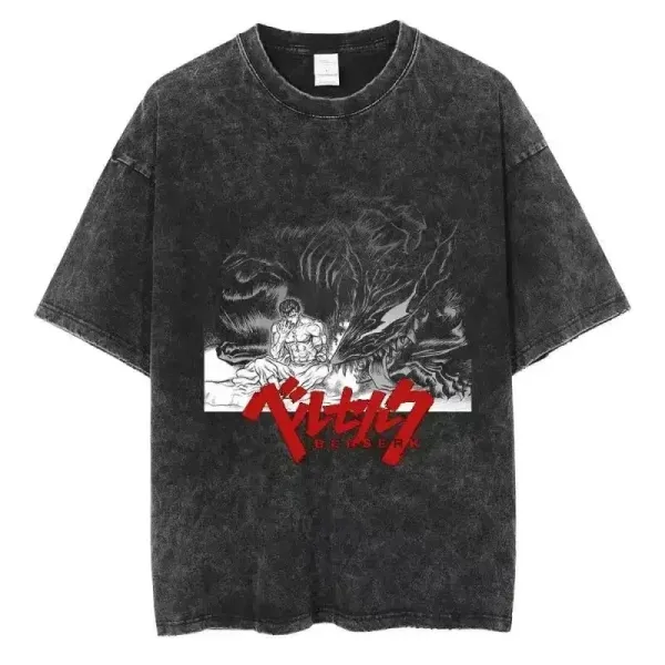 Design Berserk Manga Print Acid Wash Black T-Shirt T-Shirts - 1