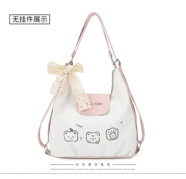 Design AIHITU STUDIO Cartoon Bear Print Silver Gray Hobo Bag - 20