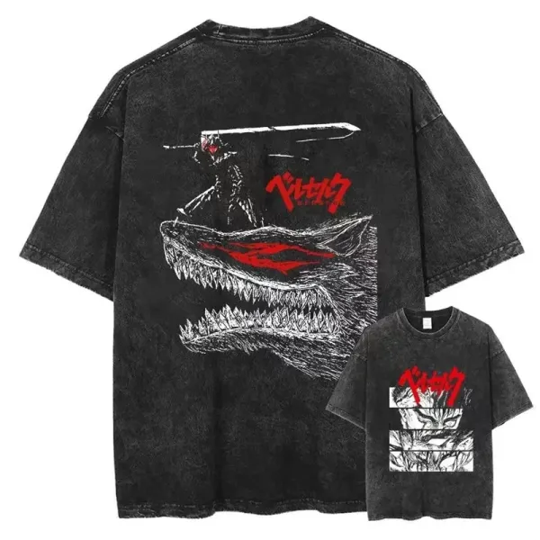 Design Berserk Graphic Distressed Black T-Shirt - 1