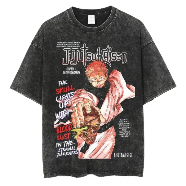 Design Jujutsu Kaisen Chapter 31 Graphic Print Acid Wash Black T-Shirt T-Shirts - 1