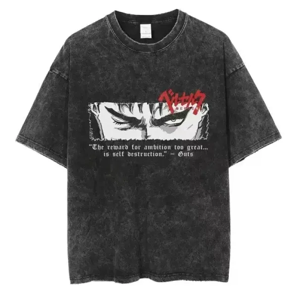 Design Berserk x Unknown Brand Guts Quote Acid Wash T-Shirt T-Shirts - 1