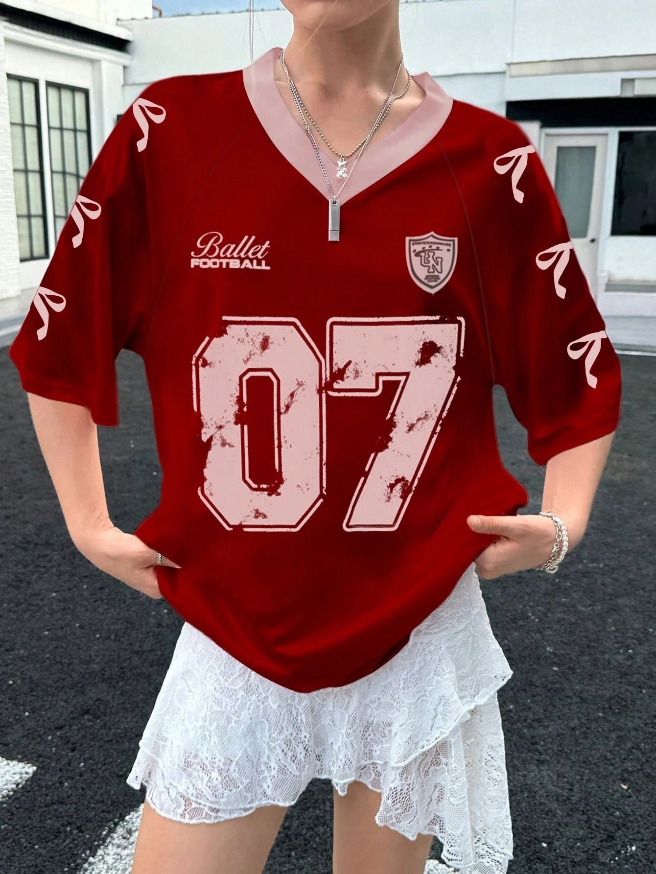Design Ballet Football 07 Distressed Jersey Red T-Shirt T-Shirts - 14