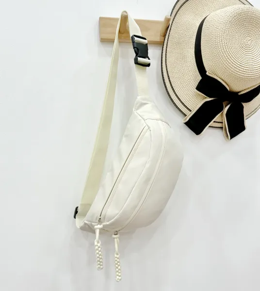 Design Minimalist Cream Belt Bag with Braided Pull Tabs - 1