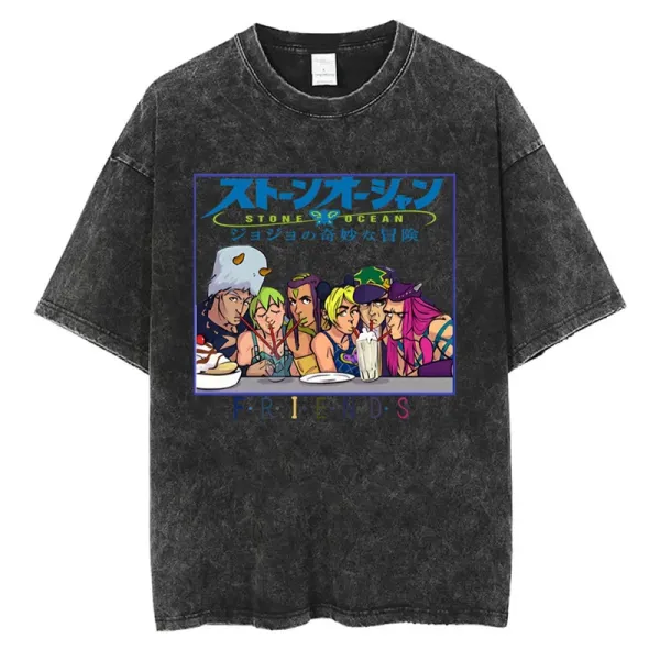 Design JoJo's Bizarre Adventure Stone Ocean Friends Graphic T-Shirt Black - 1