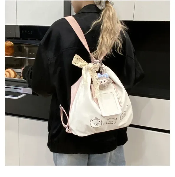 Design AIHITU STUDIO Cartoon Bear Print Silver Gray Hobo Bag - 27