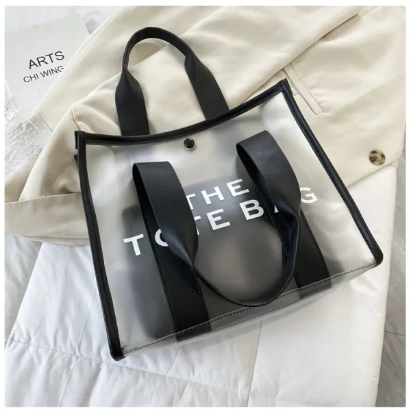 Design Transparent Tote Bag with Black Straps and 'THE TOTE BAG' Print Tote Bag - 31