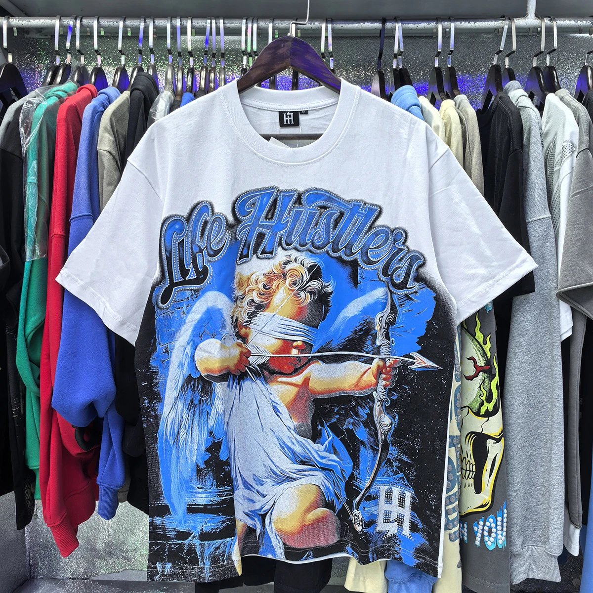 hA. Life Hustlers Angel Graphic T-Shirt White