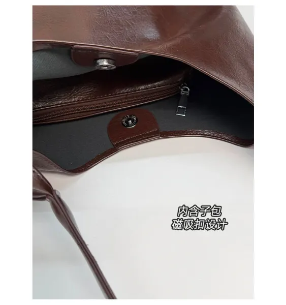 Design Hobo Bag Black Leather-Texture Shoulder Bag - 11