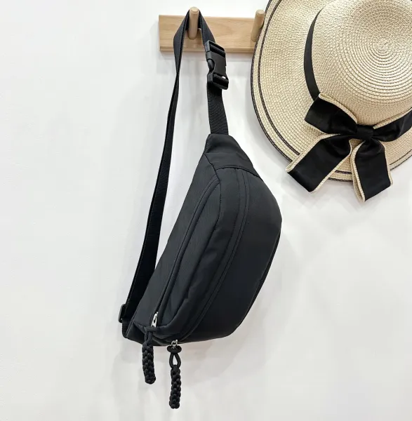 Design Black Utility Belt Bag with Braided Pull Tabs Belt Bags - 1