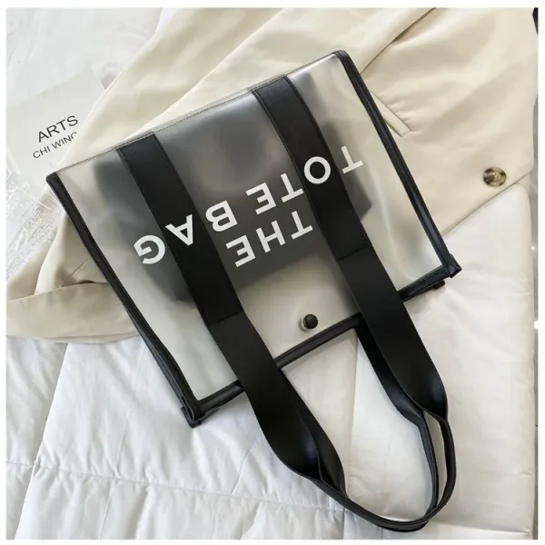 Design Transparent Tote Bag with Black Straps and 'THE TOTE BAG' Print Tote Bag - 34