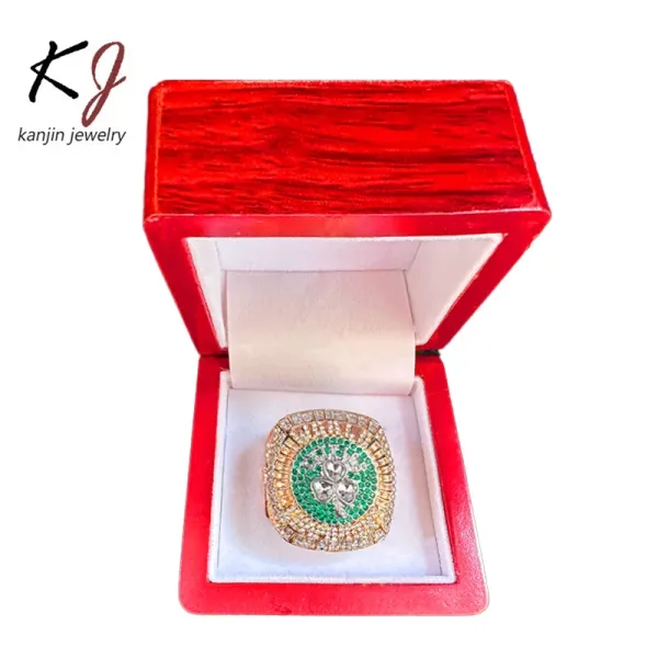 Design Kanjin Jewelry Custom Championship Ring Emerald Green Gold Rhinestone Ring Jewelry - 3