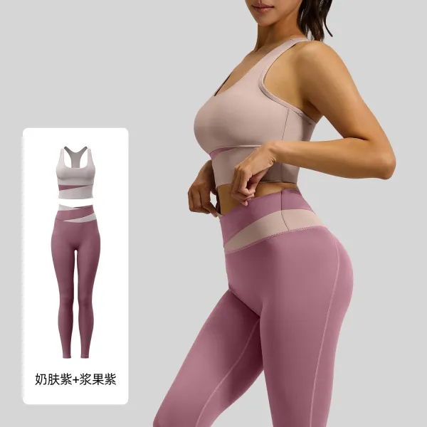 Design Color-Block Yoga Set in Mauve and Dusty Pink Leggings Activewear - 1