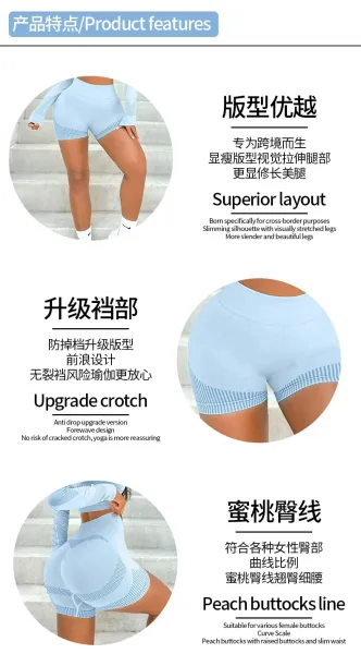 Design Mesh Panel Long Sleeve Crop Top and High-Waisted Shorts Set Light Blue Activewear - 4