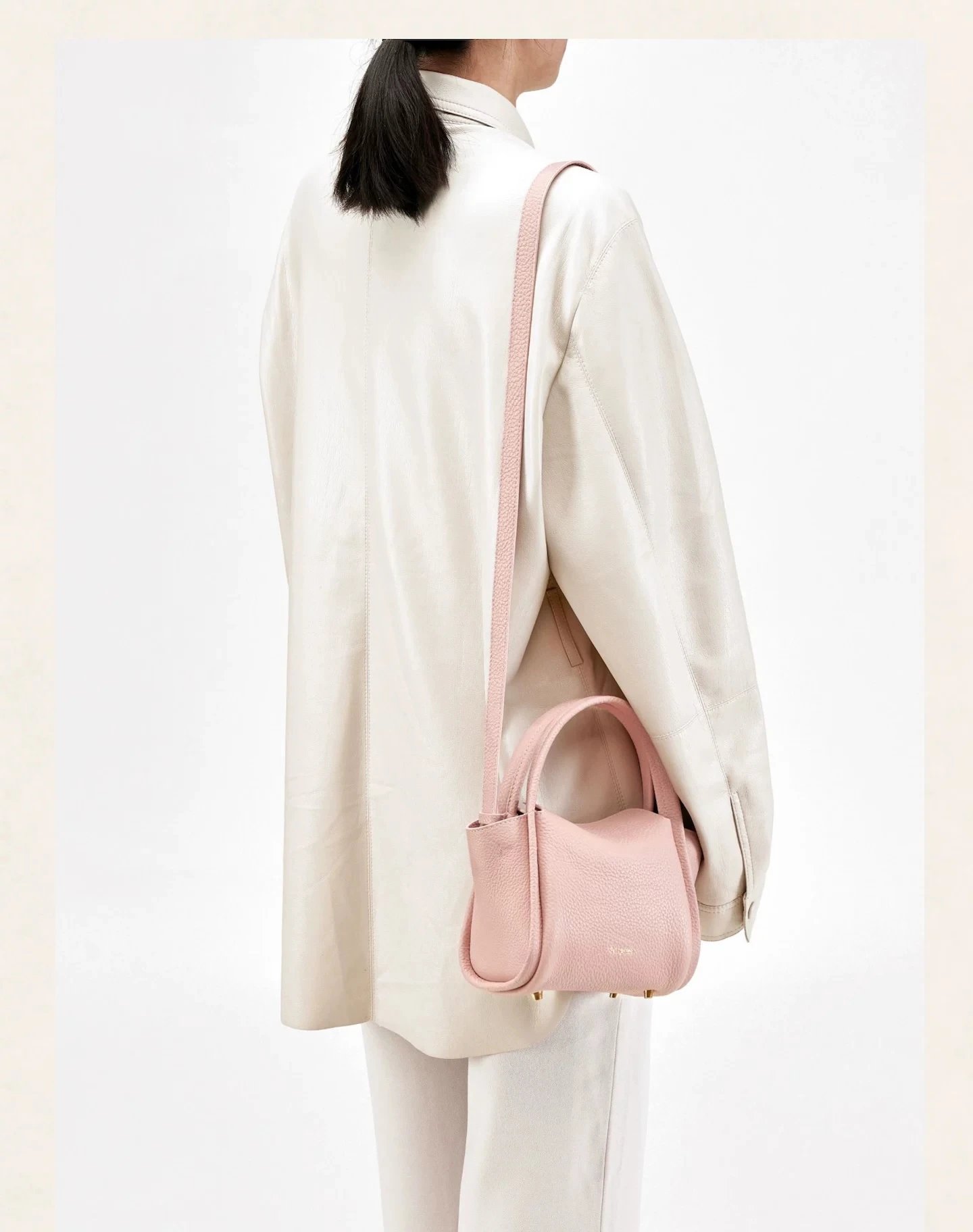 Design Mini Structured Top-Handle Handbag Beige Leather Handbag - 18