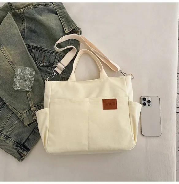 Design Canvas Tote Bag Beige Shoulder Handbag - 32