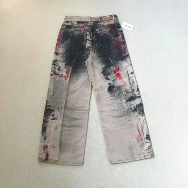 Design Distressed Graffiti-Print Wide-Leg Jeans - 40