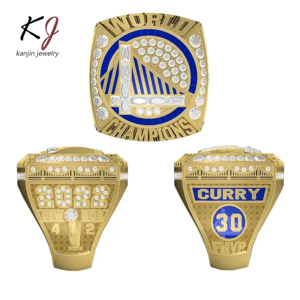 Design Kanjin Jewelry Golden State Warriors 2018 NBA Championship Ring Gold Blue Crystal Ring Jewelry - 2